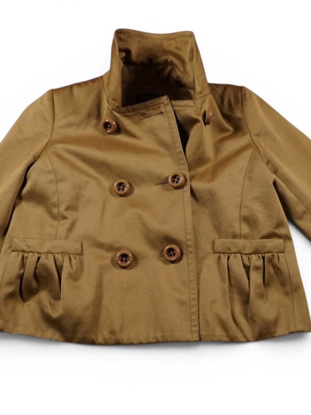 J. CREW BRITISH MILLERAIN CO TAUPE TAN SWING DOUBLE BREASTED PEA COAT WOMENS 4